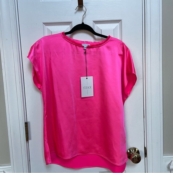 S’Edge Tops - S’edge Sedge Apparel Astor Top Fray Neck Neon Pink Women’s Medium NEW WITH TAGS